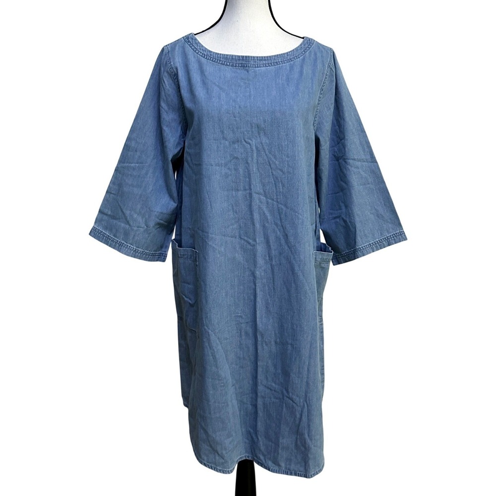 Eileen Fisher Organic Cotton Denim Dress M Lagenlook Minimalist Coastal Tunic